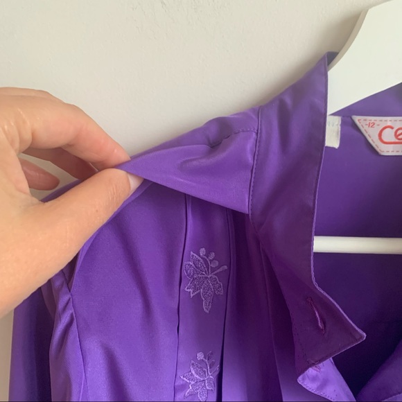 VINTAGE Purple Blouse Shirt Polyester Size M - Picture 11 of 12